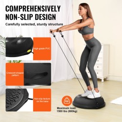 Puolikupolimallinen tasapainopallo PVC pinta 660 mm 680 kg musta vastusnauhoilla jalkapumpulla