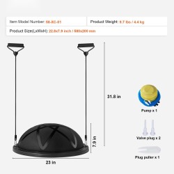 Puolikas PVC tasapainopallo 58 cm halkaisija 300 kg kantavuus pumpulla musta