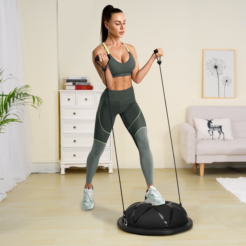 Puolikas PVC tasapainopallo 58 cm halkaisija 300 kg kantavuus pumpulla musta