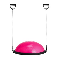 Puolikas tasapainopallo muovinen 66 senttimetriä vaaleanpunainen 680 kilogrammaa vastusnauhoilla jalkapumpulla