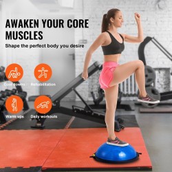 Puolipallomainen tasapainotraineri 66 cm 680 kg kantavuus vastuskuminauhat jalkapumppu sininen