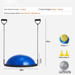 Puolipallomainen tasapainotraineri 66 cm 680 kg kantavuus vastuskuminauhat jalkapumppu sininen