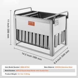 Mehujäämuotit ammattikäyttöön 40 kpl pyöreäkärkiset ruostumattomasta teräksestä kaksoisaukolla 50 tikkua