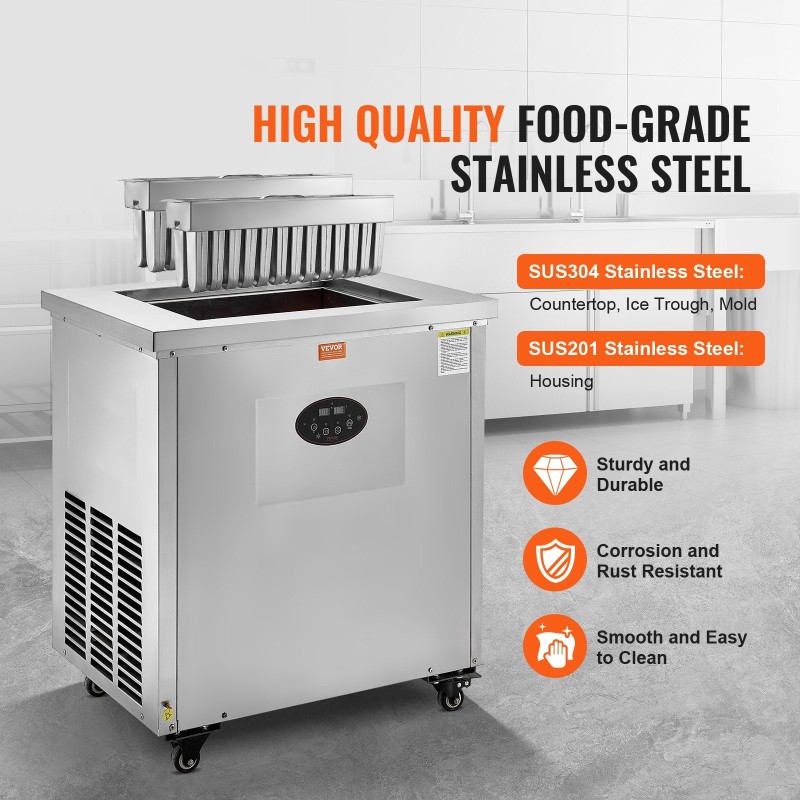 Kaupallinen mehujäätelökone ruostumattomasta teräksestä valmistettu 52 kpl erässä 2 muottisarjaa