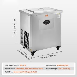 Kaupallinen mehujäätelökone ruostumattomasta teräksestä valmistettu 52 kpl erässä 2 muottisarjaa