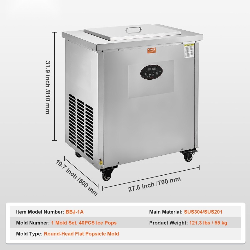 Ammattimehujääkone yksi muottisetti neljäkymmentä kappaletta ruostumatonta terästä pyörillä