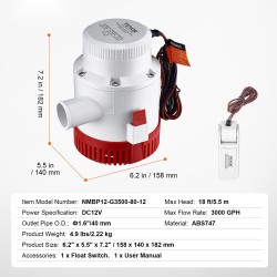 Pilssipumppu upotettava automaattinen kaksitoista volttia kellukekytkimellä neljänkymmenen millimetrin poistoliitäntä ABS747