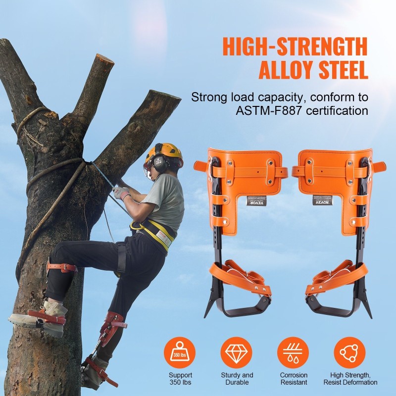 Puukiipeilykengät yksi pari seosteräsrunkoiset säädettävät remmit istumavaljaat turvaköysi