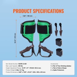 Puukiipeilypiikit seosteräksestä 1 pari säädettävät remmit 350 paunan kantavuus