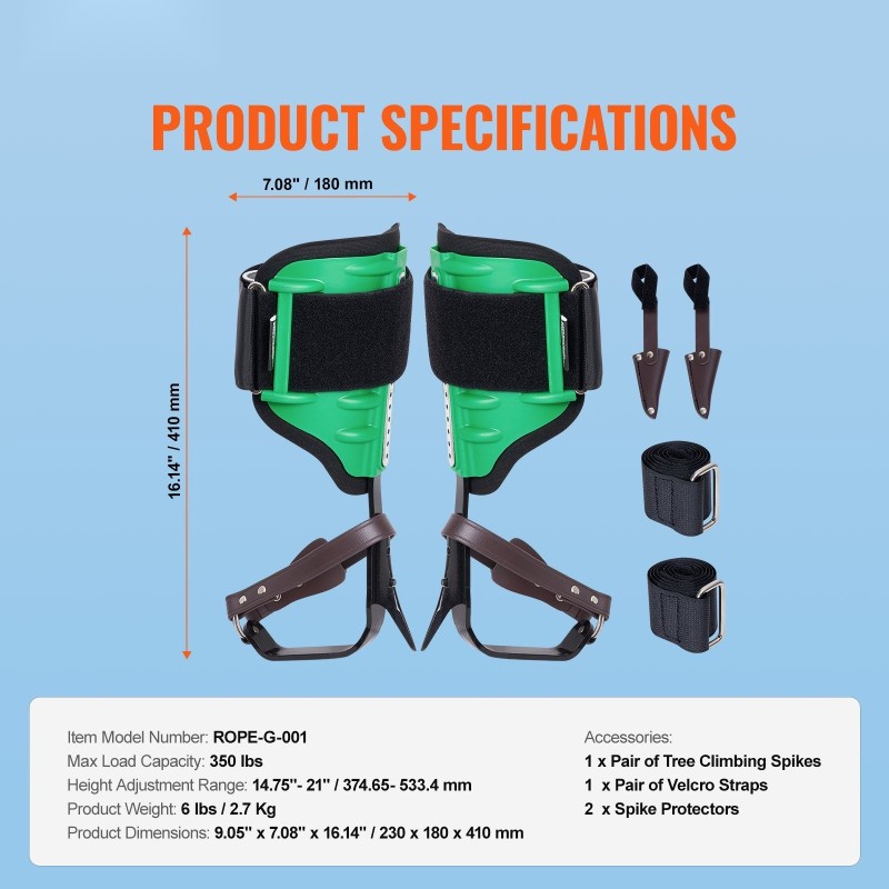 Puukiipeilypiikit seosteräksestä 1 pari säädettävät remmit 350 paunan kantavuus