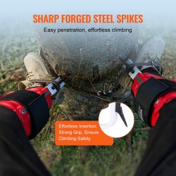 Puun kiipeilypiikit alumiinirunko 1 pari säädettävät tarranauhat 350 paunan kuormankantokyky punainen