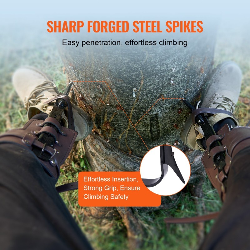 Puun kiipeilyraudat seosteräksestä säädettävä 335–432 mm korkeus 350 paunan maksimikuorma pari