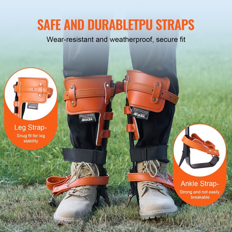 Puun kiipeilyraudat seosterästä 1 pari säädettävät hihnat piikkisuojilla 350 paunan kantavuus