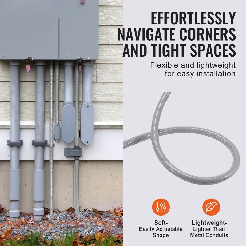 Taipuisa PVC-sähköputki 25,4 mm 30,5 m IP65 liittimillä