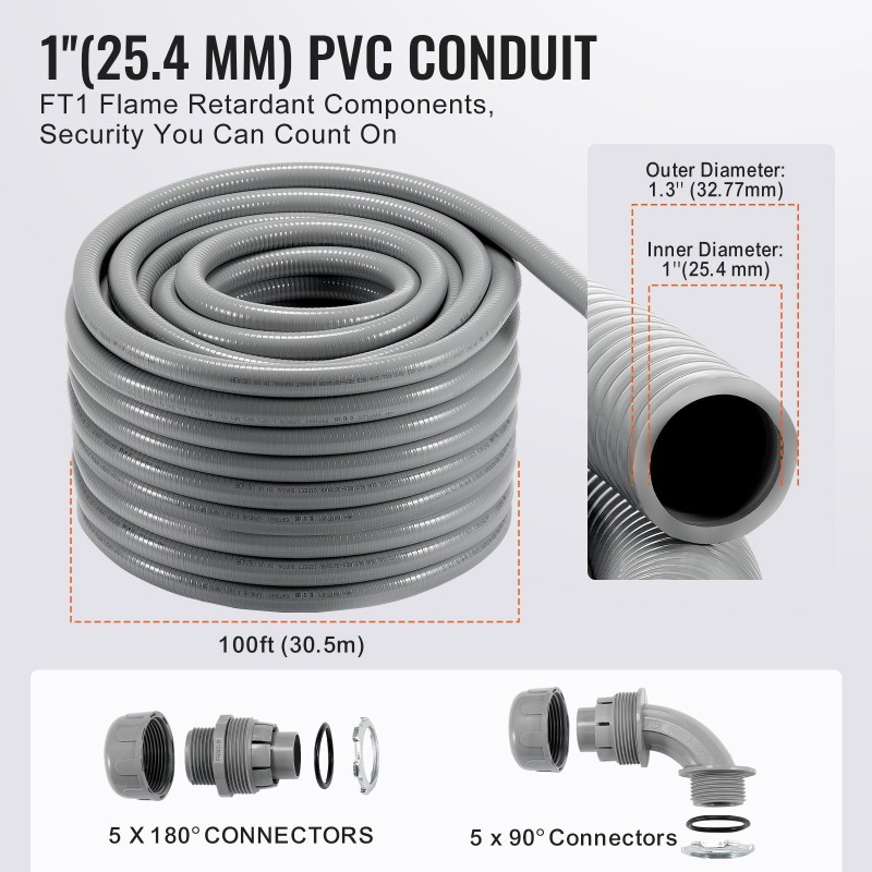Taipuisa PVC-sähköputki 25,4 mm 30,5 m IP65 liittimillä