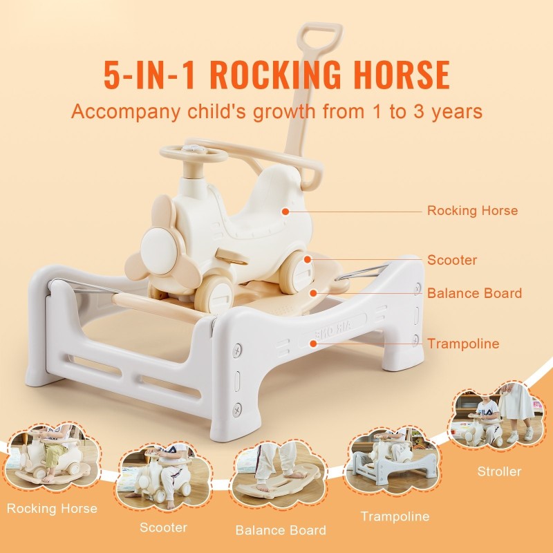 Keinuhevonen muovia 5 eri käyttötapaa 1–3-vuotiaille 36 kg kantavuus