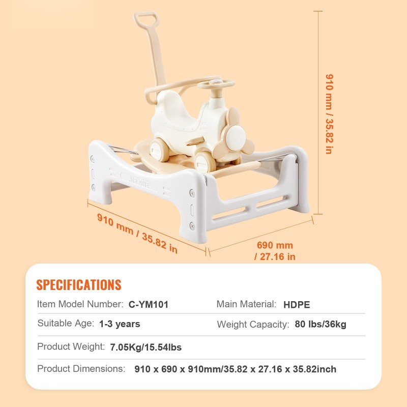 Keinuhevonen muovia 5 eri käyttötapaa 1–3-vuotiaille 36 kg kantavuus