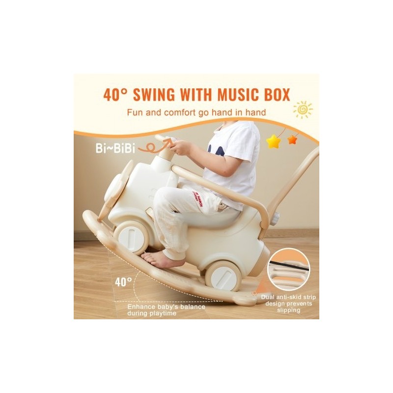 3-in-1-keinuhevonen HDPE-muovi 1–3-vuotiaille kantavuus 36 kg valkoinen yksisarvinen nelipyöräinen