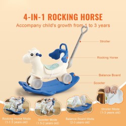 Keinuratsu HDPE 1–3-vuotiaille 4 käyttötapaa tasapainolauta työntökahva yksisarvinen 36 kg kantavuus