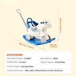 Keinuratsu HDPE 1–3-vuotiaille 4 käyttötapaa tasapainolauta työntökahva yksisarvinen 36 kg kantavuus