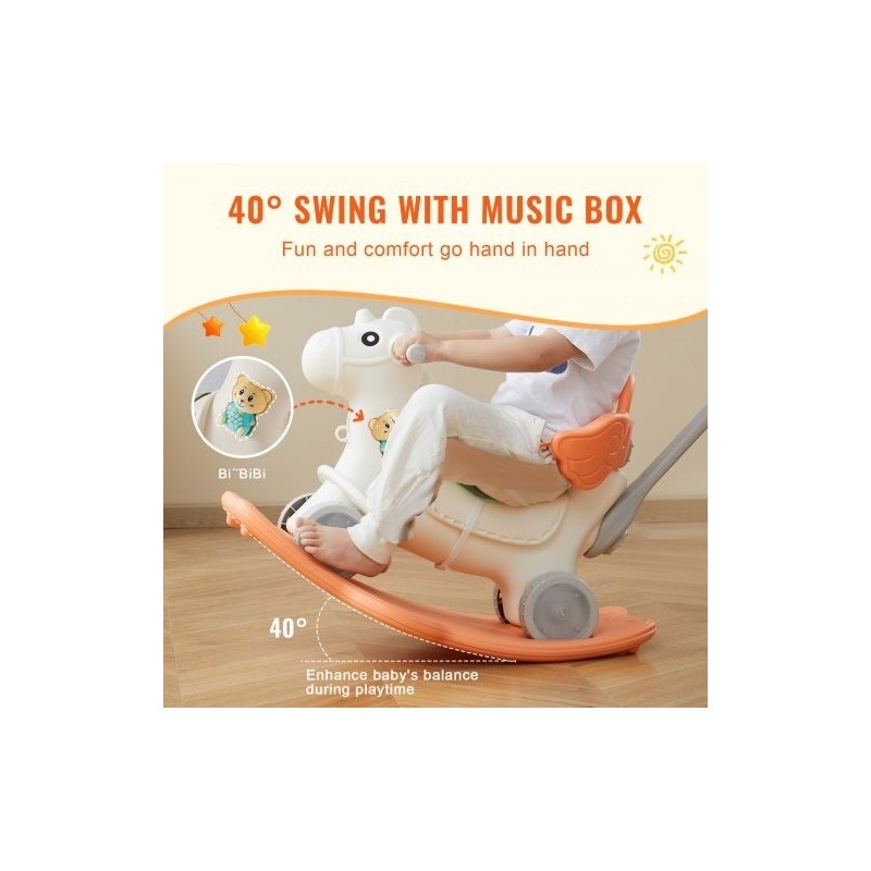 Keinuhevonen nelitoiminen HDPE-muovista 1–3-vuotiaille kantavuus 36 kg turvavyöllä