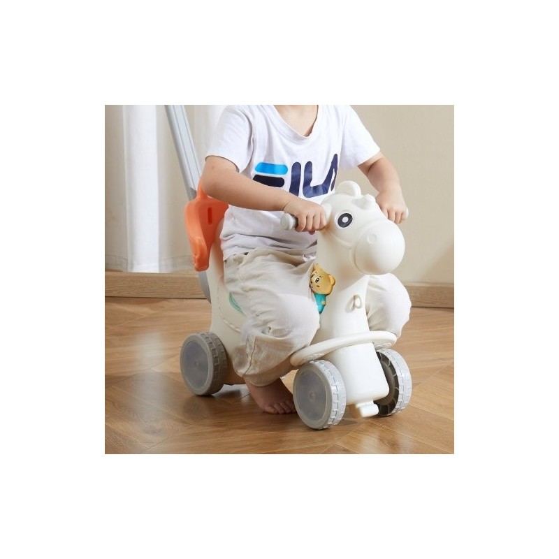 Keinuhevonen nelitoiminen HDPE-muovista 1–3-vuotiaille kantavuus 36 kg turvavyöllä