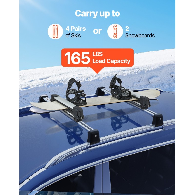 Alumiininen kattoteline suksille ja lumilaudoille auton katolle 4 paria tai 2 lautaa