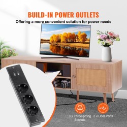 Rottinkinen TV-taso tammen sävy 65 tuuman televisiolle integroitu pistorasia ja rottinkikaapit