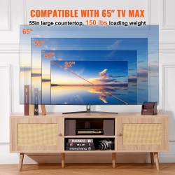 Rottinkinen TV-taso tammen sävy 65 tuuman televisiolle integroitu pistorasia ja rottinkikaapit