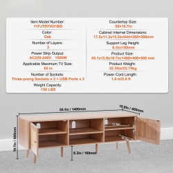 Rottinkinen TV-taso tammen sävy 65 tuuman televisiolle integroitu pistorasia ja rottinkikaapit