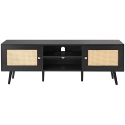 Rottinkinen TV-taso 65 tuuman televisiolle musta sisäänrakennetulla pistorasialla ja USB-liitännöillä