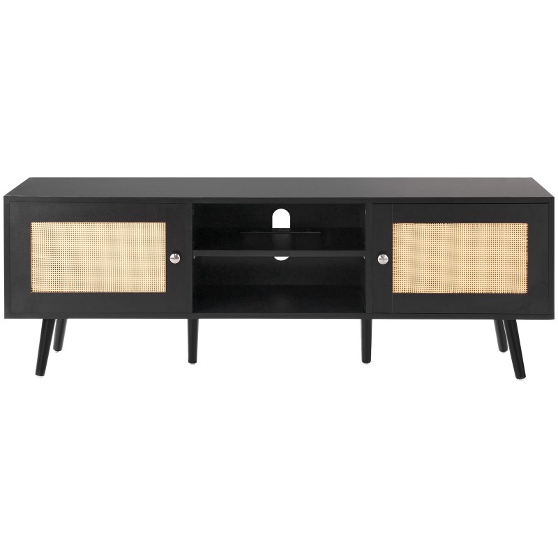 Rottinkinen TV-taso 65 tuuman televisiolle musta sisäänrakennetulla pistorasialla ja USB-liitännöillä