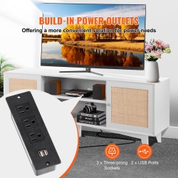 TV-taso rottinki ja massiivipuu 165 x 40 cm valkoinen integroidulla pistorasialla