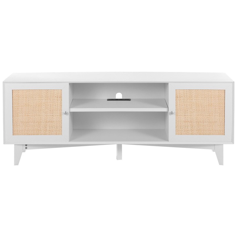 TV-taso rottinki ja massiivipuu 165 x 40 cm valkoinen integroidulla pistorasialla