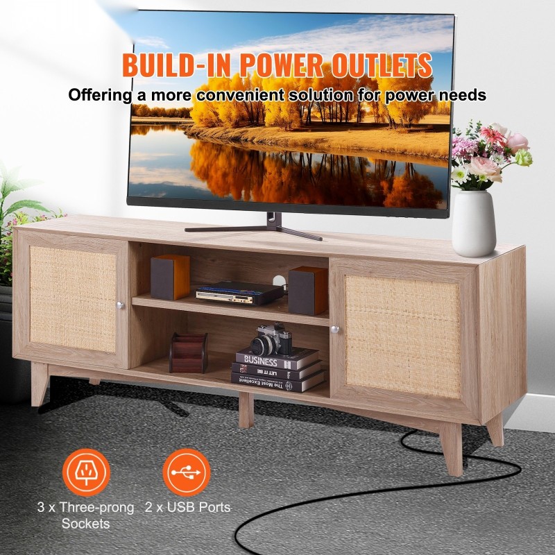 Televisiotaso rottinki ja puuviimeistelyllä 165 x 50 cm sopii 191 cm televisiolle