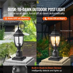 Ulkovalaisin pylvääseen 400 mm alumiiniseos lasikupu hämäräkytkin vedenkestävä E27-kanta