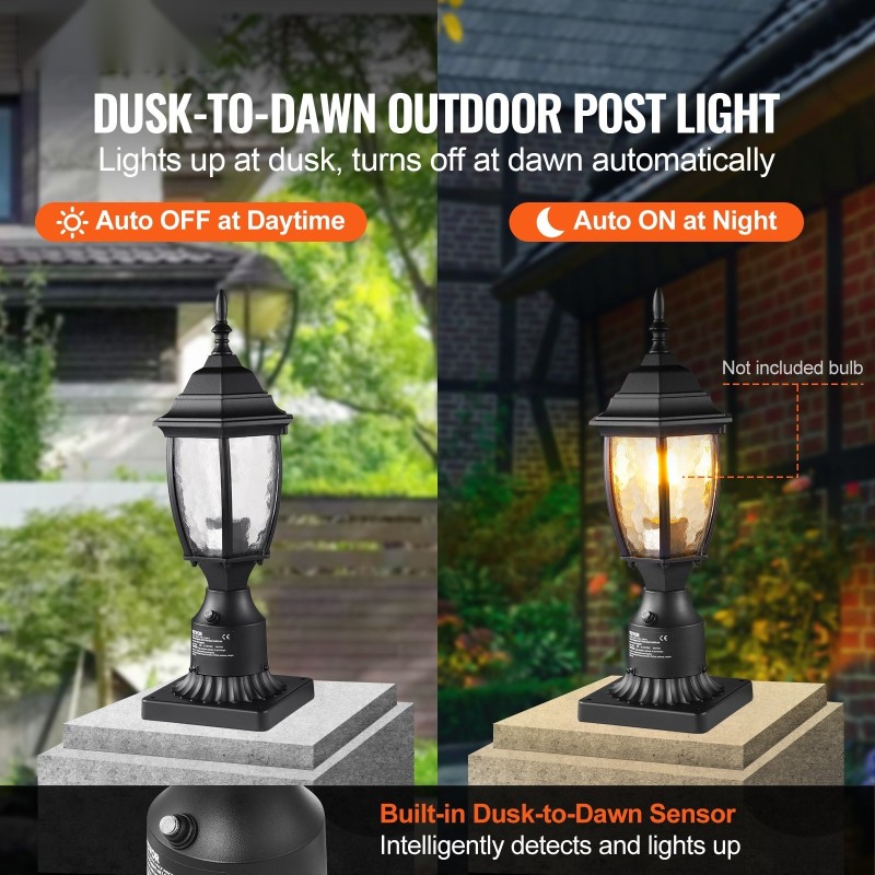 Ulkovalaisin pylvääseen 400 mm alumiiniseos lasikupu hämäräkytkin vedenkestävä E27-kanta