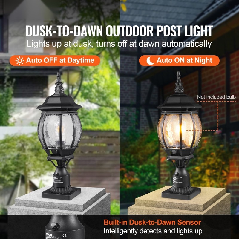 Pylväsvalaisimet 2 kpl alumiiniseos lasikupu 530 mm ulkokäyttöön hämäräkytkin