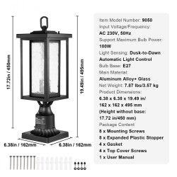 Ulkovalaisimet alumiinirunko ja lasikupu 2 kpl 450 millimetriä hämäräkytkin pylvääseen
