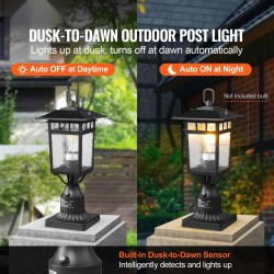 Ulkovalaisinpari pylvääseen alumiiniseos lasikupu 400 mm 2 kpl hämäräkytkin E27-kanta