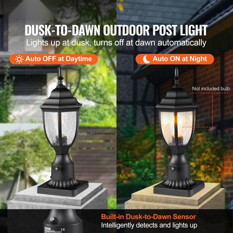 Ulkopylväsvalaisimet alumiiniseos lasikupu 390 mm 2 kpl hämäräkytkin säänkestävä