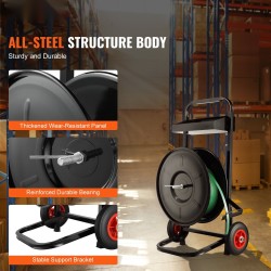 Teräs hihnavannekärry 8-tuumaisille PP PET kuitunauhoille tilavalla laatikolla