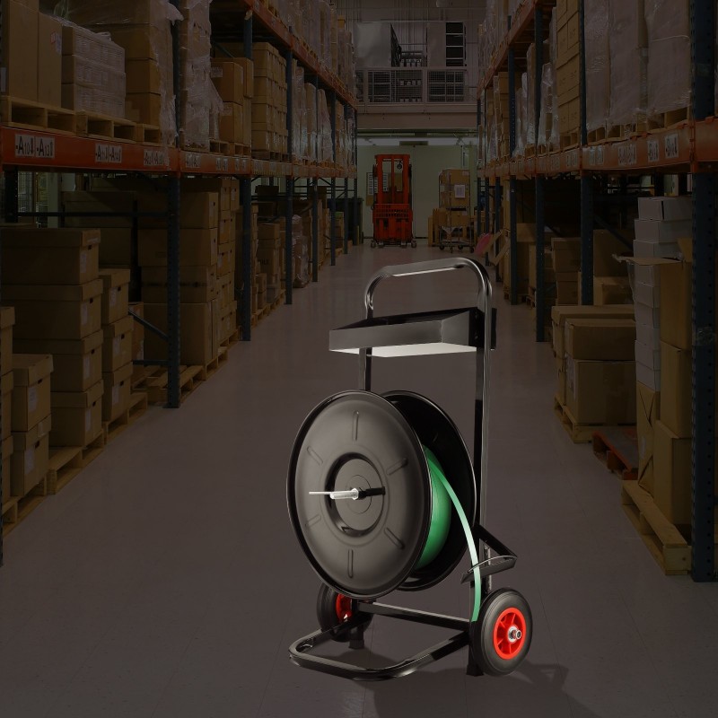 Teräs hihnavannekärry 8-tuumaisille PP PET kuitunauhoille tilavalla laatikolla