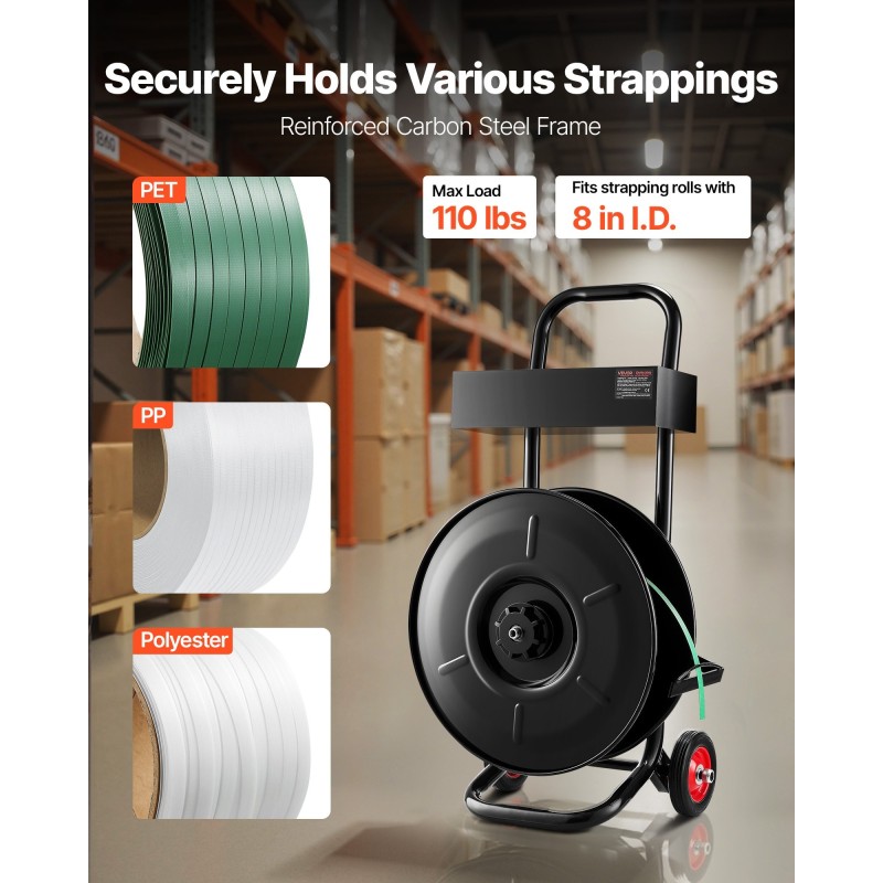 Hihnavetovaunu Q235-hiiliteräs 203 mm rullan sisähalkaisijalle PET PP polyesterinauhalle automaattisella jarrulla