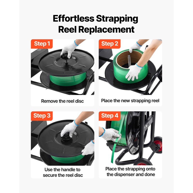 Hihnavetovaunu Q235-hiiliteräs 203 mm rullan sisähalkaisijalle PET PP polyesterinauhalle automaattisella jarrulla