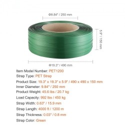 PET-vannenauharulla polyesteri 15,9 mm 0,8 mm 1200 m vihreä