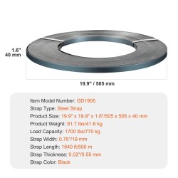 Teräsvannenauha musta 500 m 19 mm 0,55 mm 770 kg