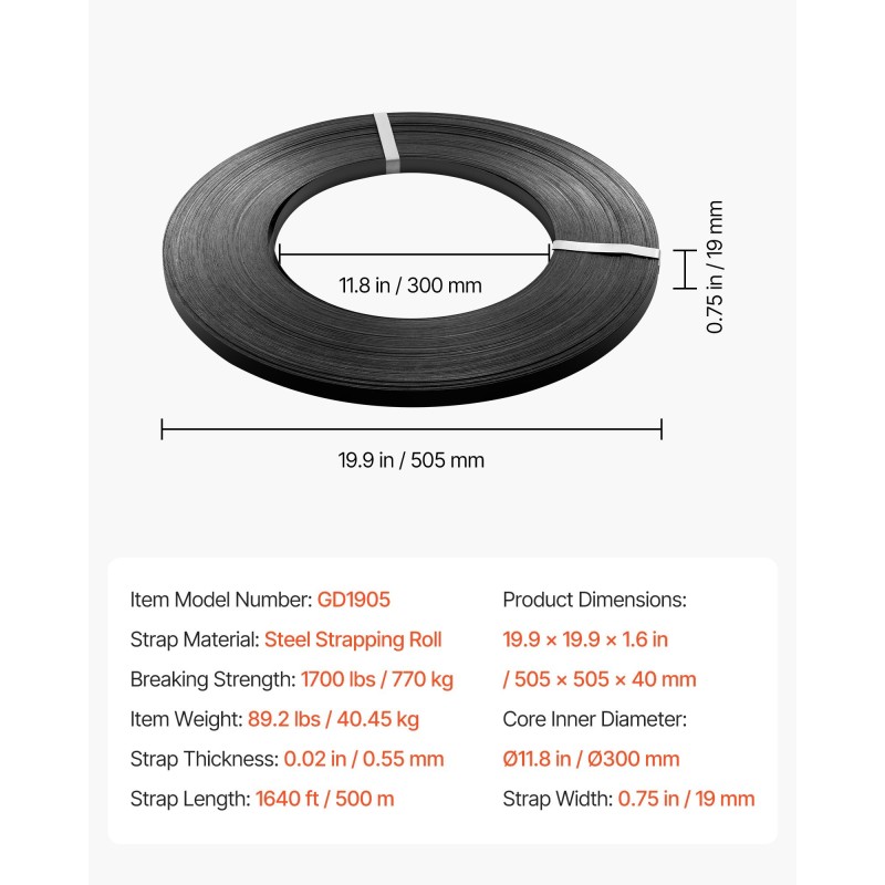 Teräsvannekela sinkitty 19 mm 0,55 mm 500 m 770 kg murtolujuus kuormansidontaan