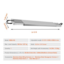 Teleskooppinen alumiininen työtaso 2438–3962 mm 227 kg kantavuus telineille