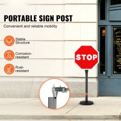 Siirrettävä kylttiteline galvanoitua terästä ja valurautaa kova muovijalusta pyörillä 1235 mm